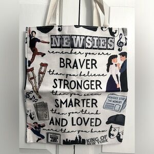 Disney Newsies tote bag with pink newsies shirt
